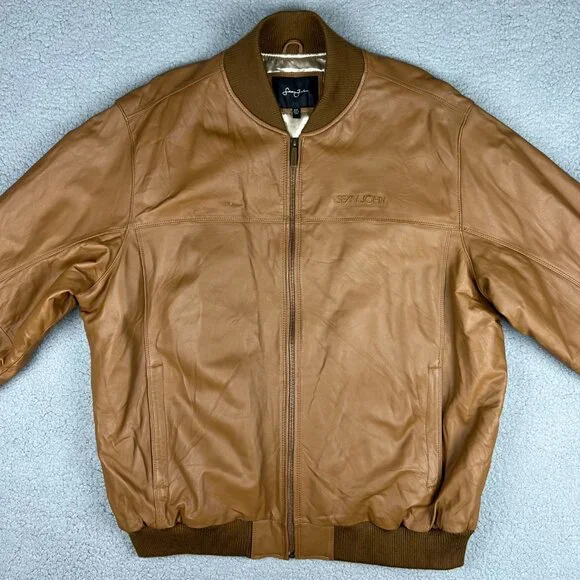 Sean John Jacket Mens 2XL XXL Brown Tan Leather Bomber Diddy G-III